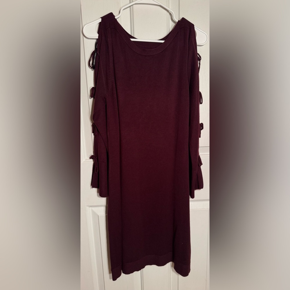 VINCE CAMUTO Burgundy Merlot Long Sleeve with Ties Sweater Dress Womens Large